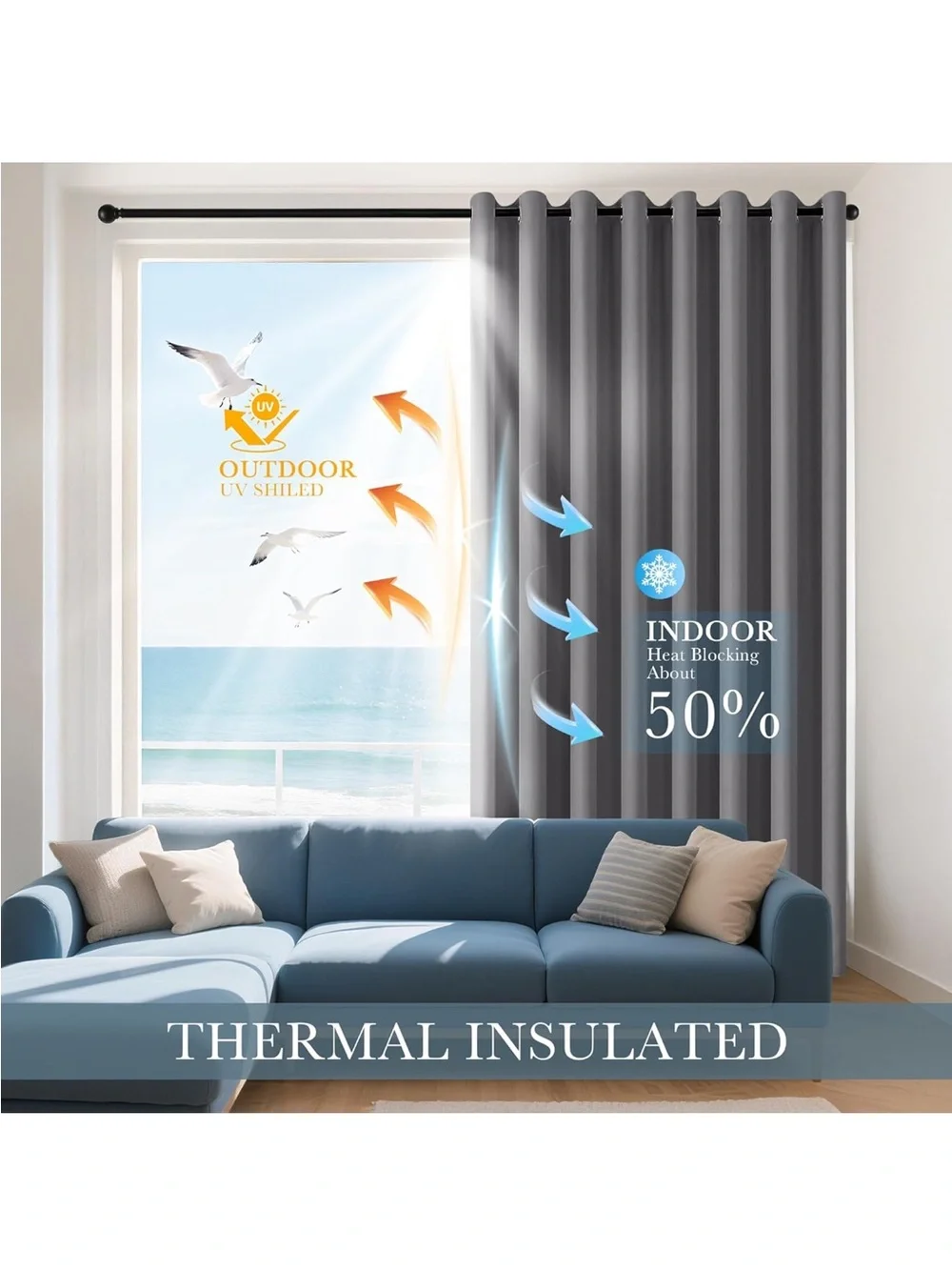 Room-Ready Gray Black Blackout Grommet Curtain Panels